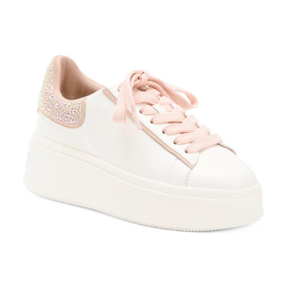 NEW ASH Leather Move Strass Platform Sneakers White/pink for women 7257mj4 - Picture 3 of 10